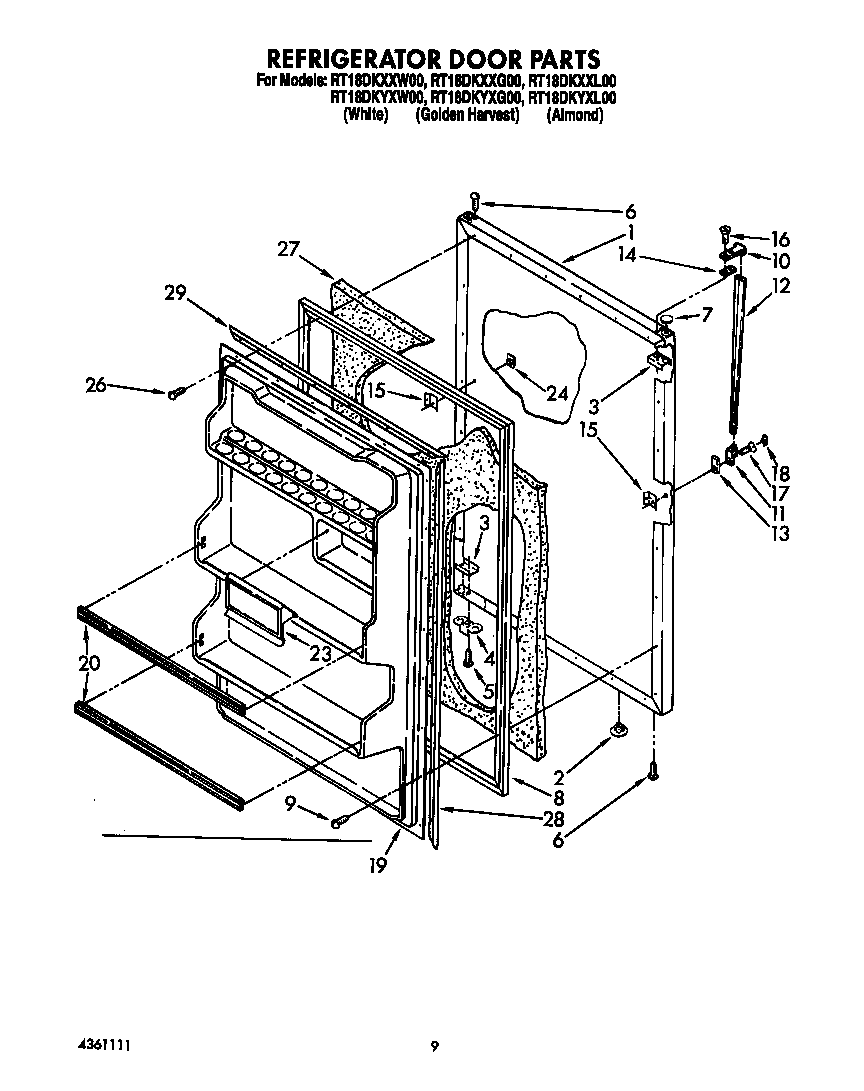 Roper RT18DKXXW00 refrigerator door diagram