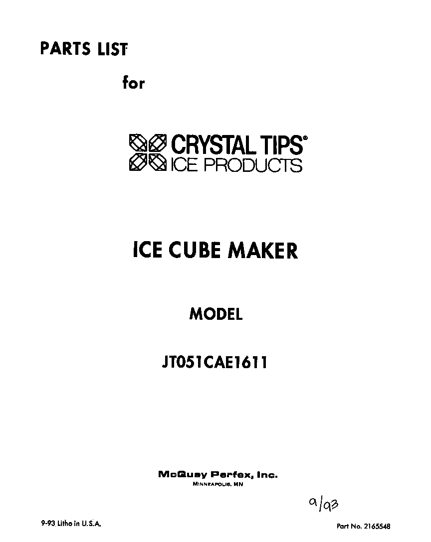Whirlpool JT051CAE1611 front cover diagram