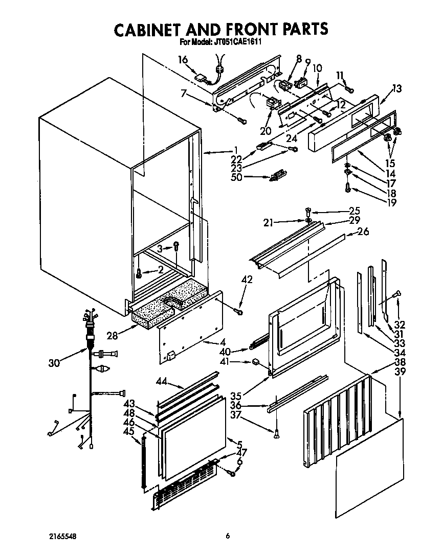 Whirlpool JT051CAE1611 cabinet and front diagram