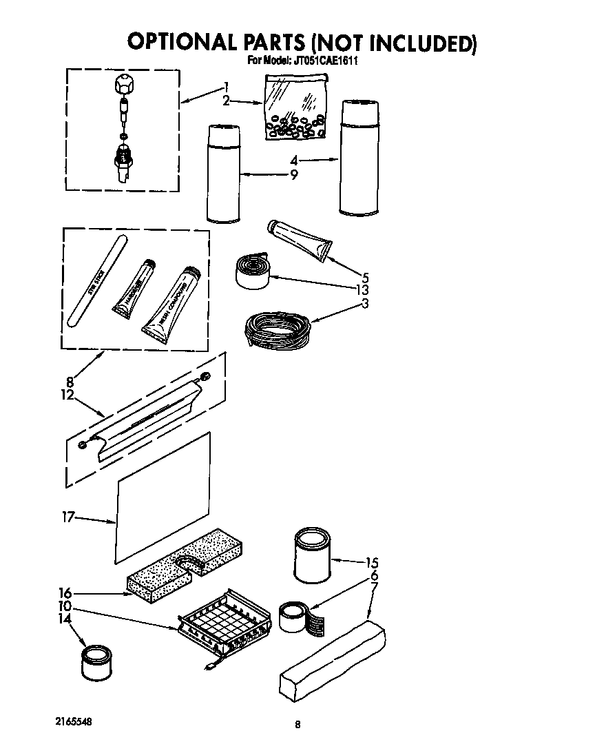 Whirlpool JT051CAE1611 optional parts diagram