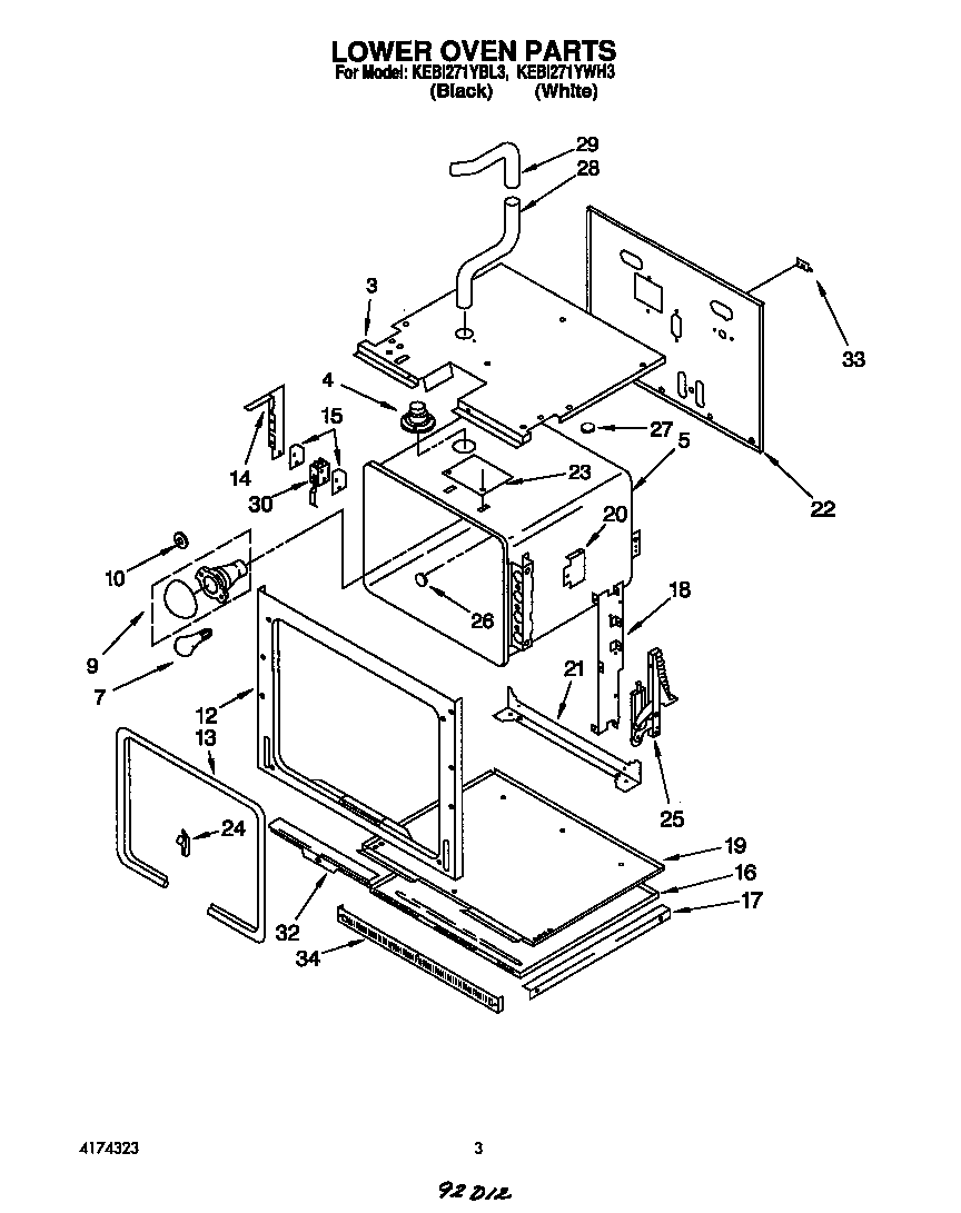 KitchenAid KEBI271YBL3 lower oven diagram