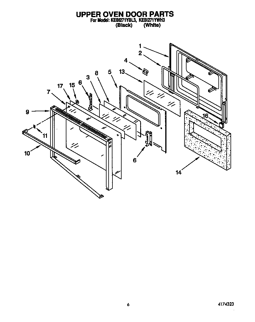 KitchenAid KEBI271YBL3 upper oven door diagram