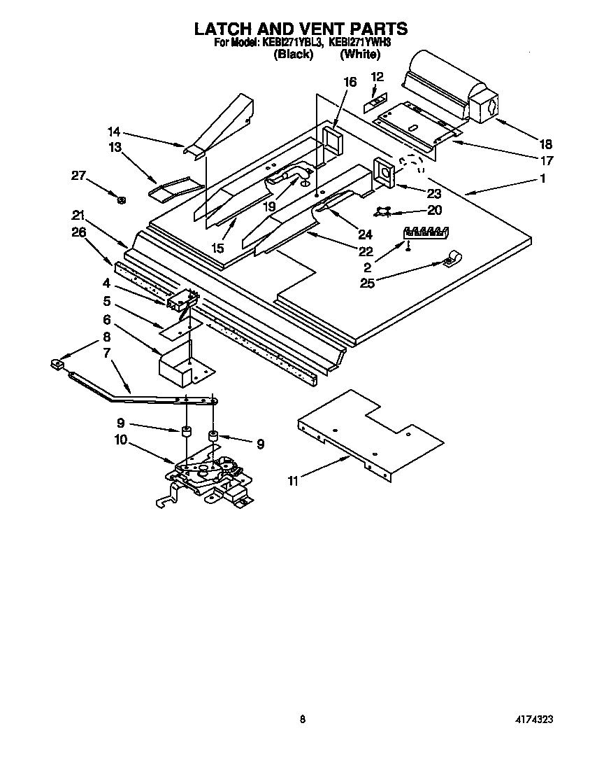 KitchenAid KEBI271YBL3 latch and vent diagram