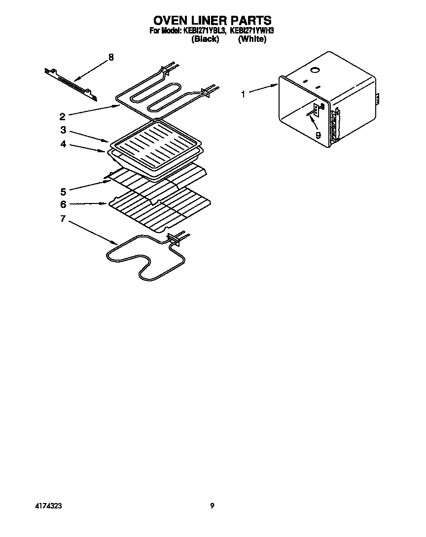 KitchenAid KEBI271YBL3 oven liner diagram