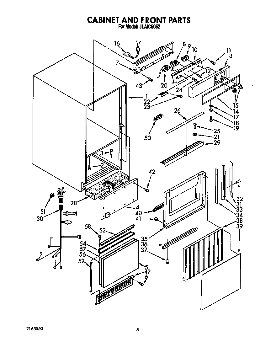 Whirlpool JLAIC5052 cabinet and front diagram