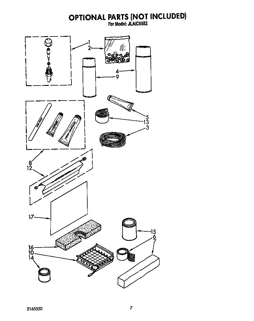 Whirlpool JLAIC5052 optional parts diagram