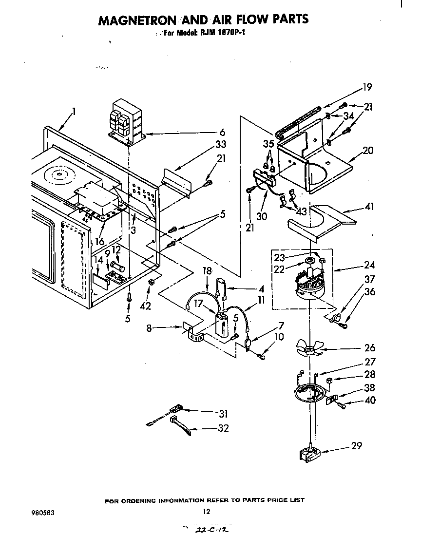 Whirlpool RJM1870P1 magnetron and air flow diagram
