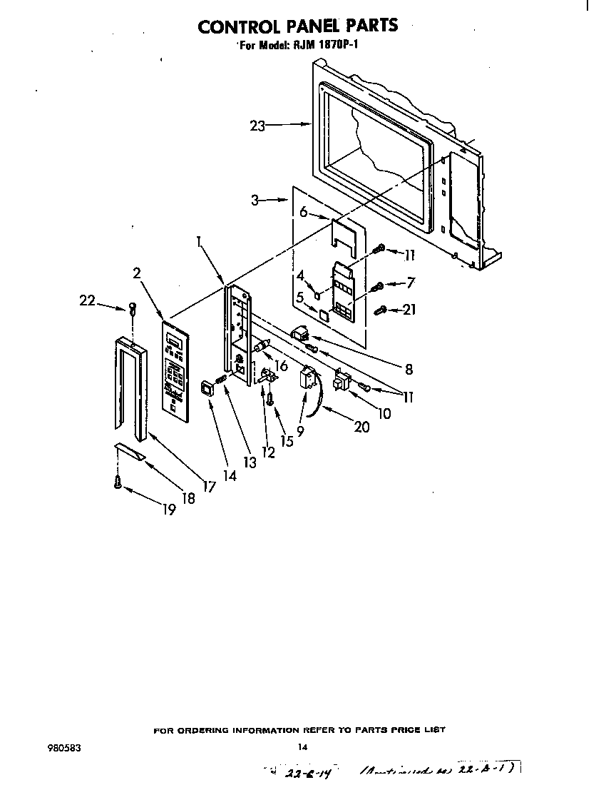 Whirlpool RJM1870P1 control panel diagram