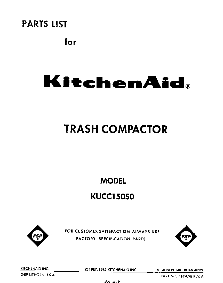 KitchenAid KUCC150S0 front cover diagram