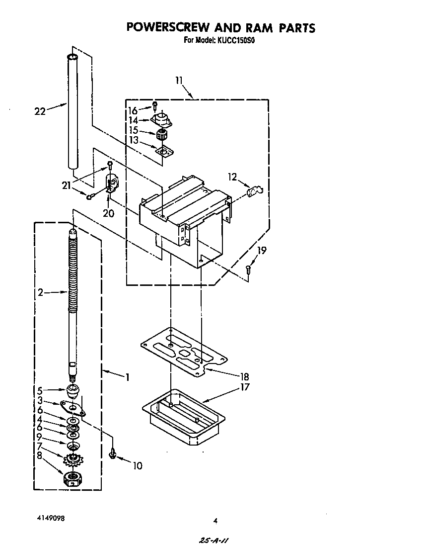 KitchenAid KUCC150S0 powerscrew and ram diagram