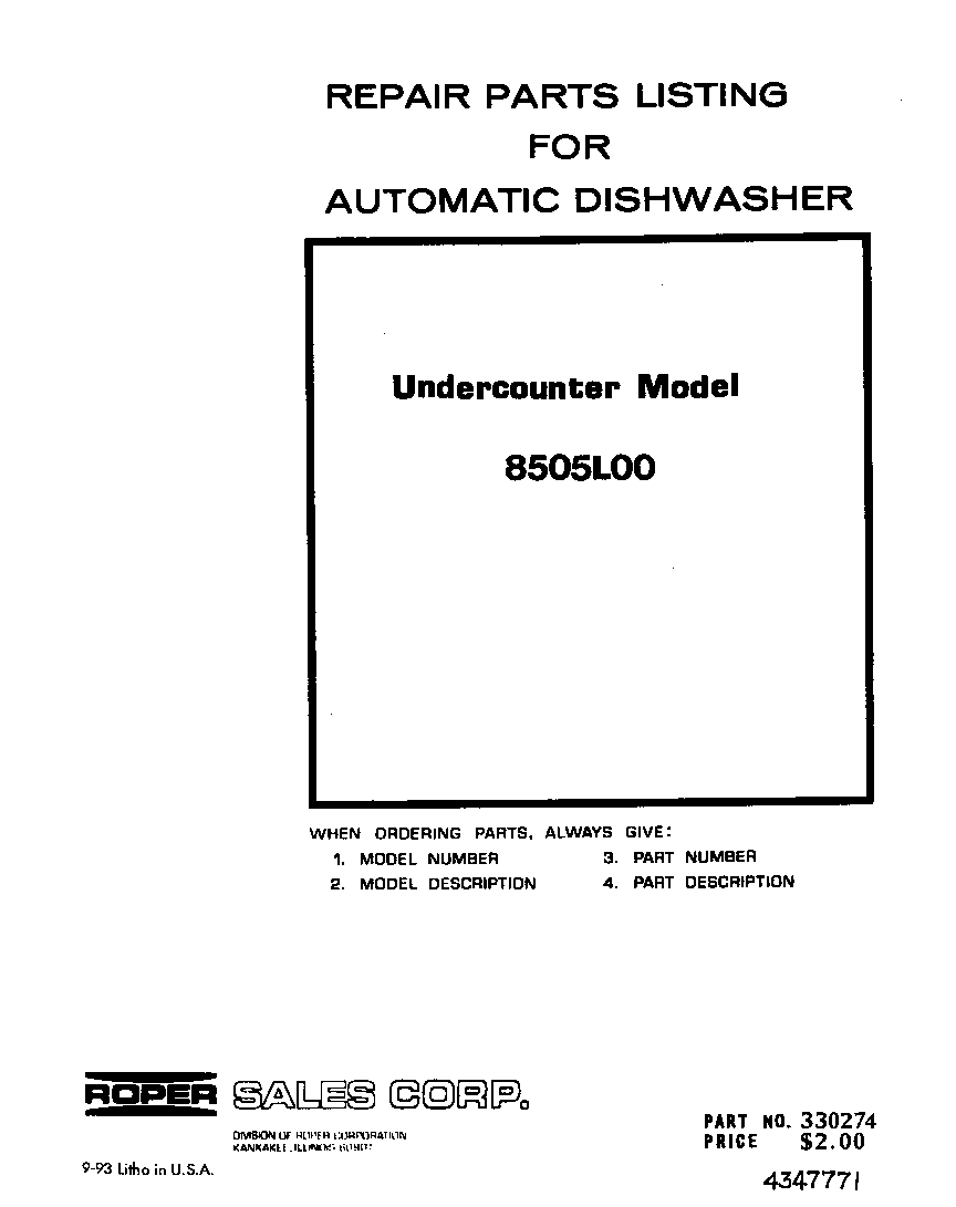 Roper 8505L00 front cover diagram