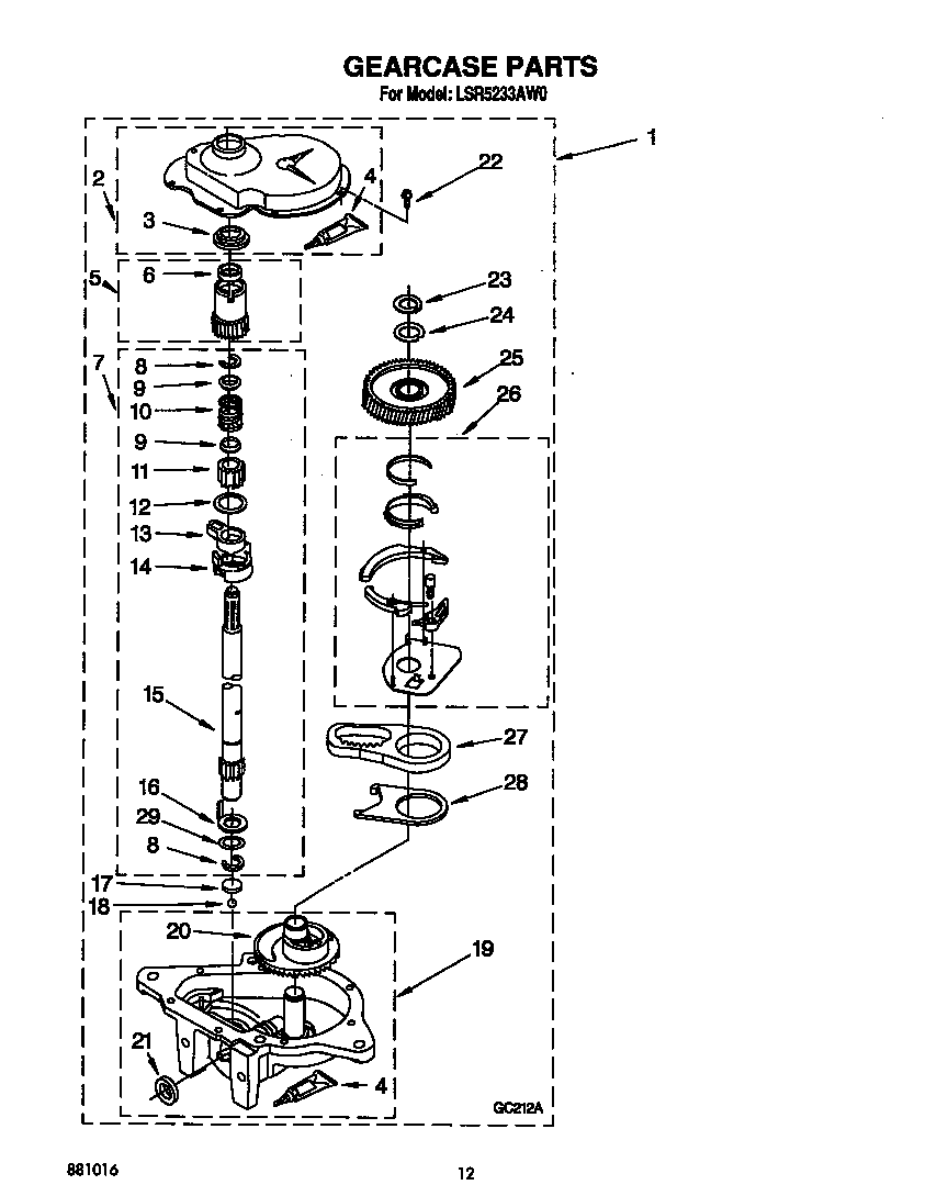 Whirlpool LSR5233AW0 gearcase diagram