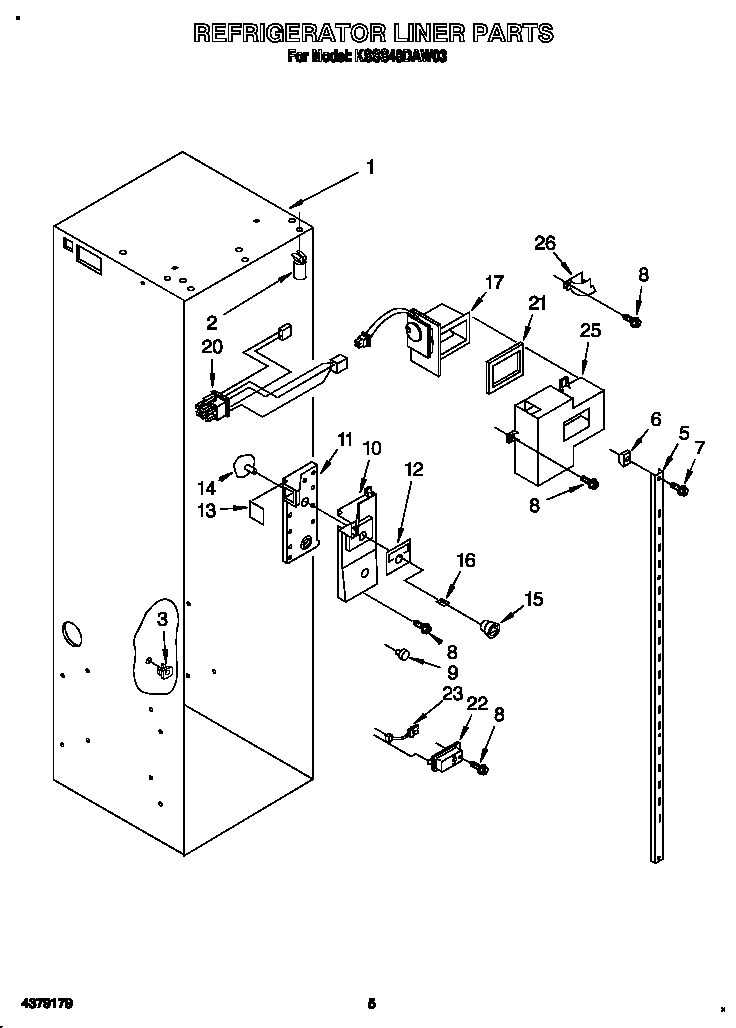 KitchenAid KSSS48DAW03 refrigerator liner diagram
