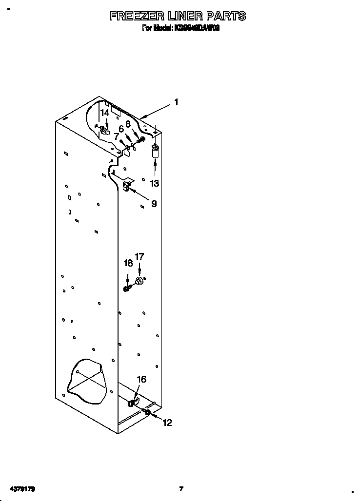 KitchenAid KSSS48DAW03 freezer liner diagram
