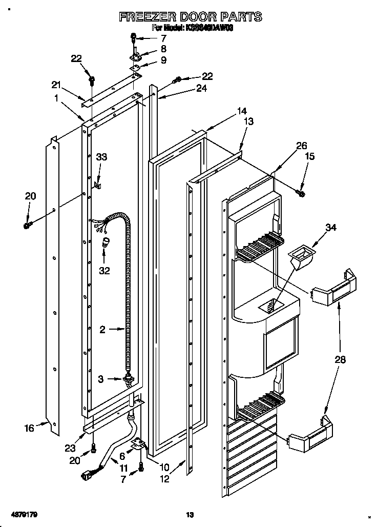 KitchenAid KSSS48DAW03 freezer door diagram
