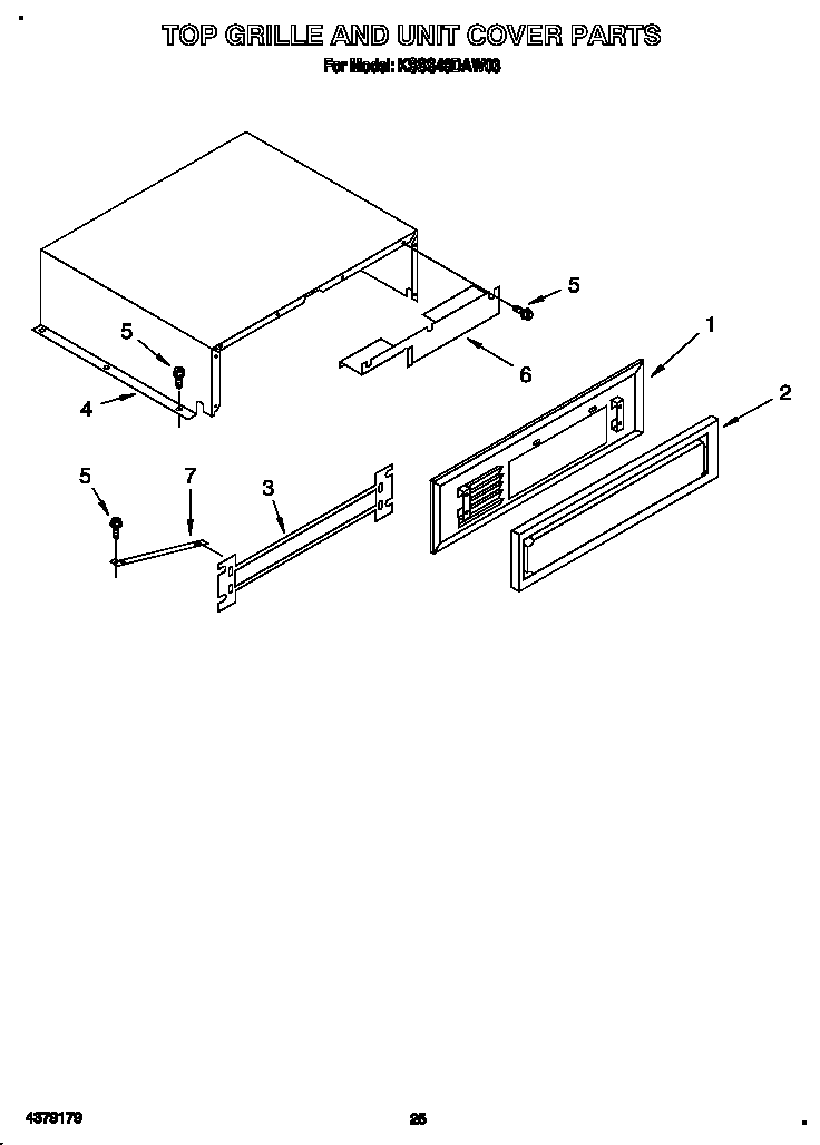 KitchenAid KSSS48DAW03 top grille and unit cover diagram