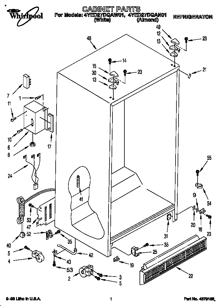 Whirlpool 4YED27DQAW01 cabinet diagram