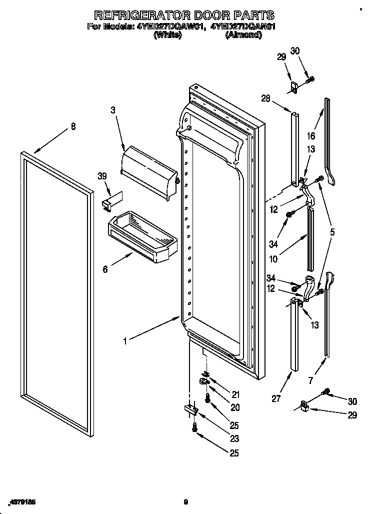 Whirlpool 4YED27DQAW01 refrigerator door diagram