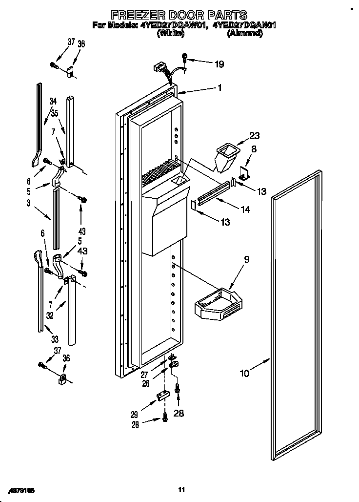Whirlpool 4YED27DQAW01 freezer door diagram