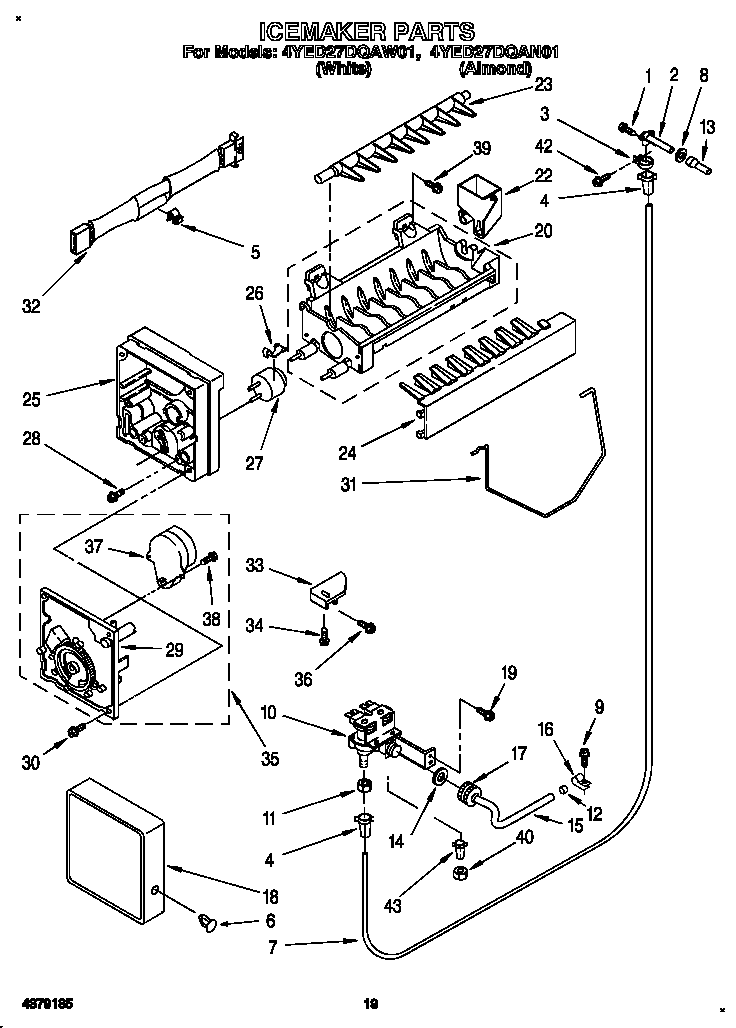 Whirlpool 4YED27DQAW01 icemaker diagram