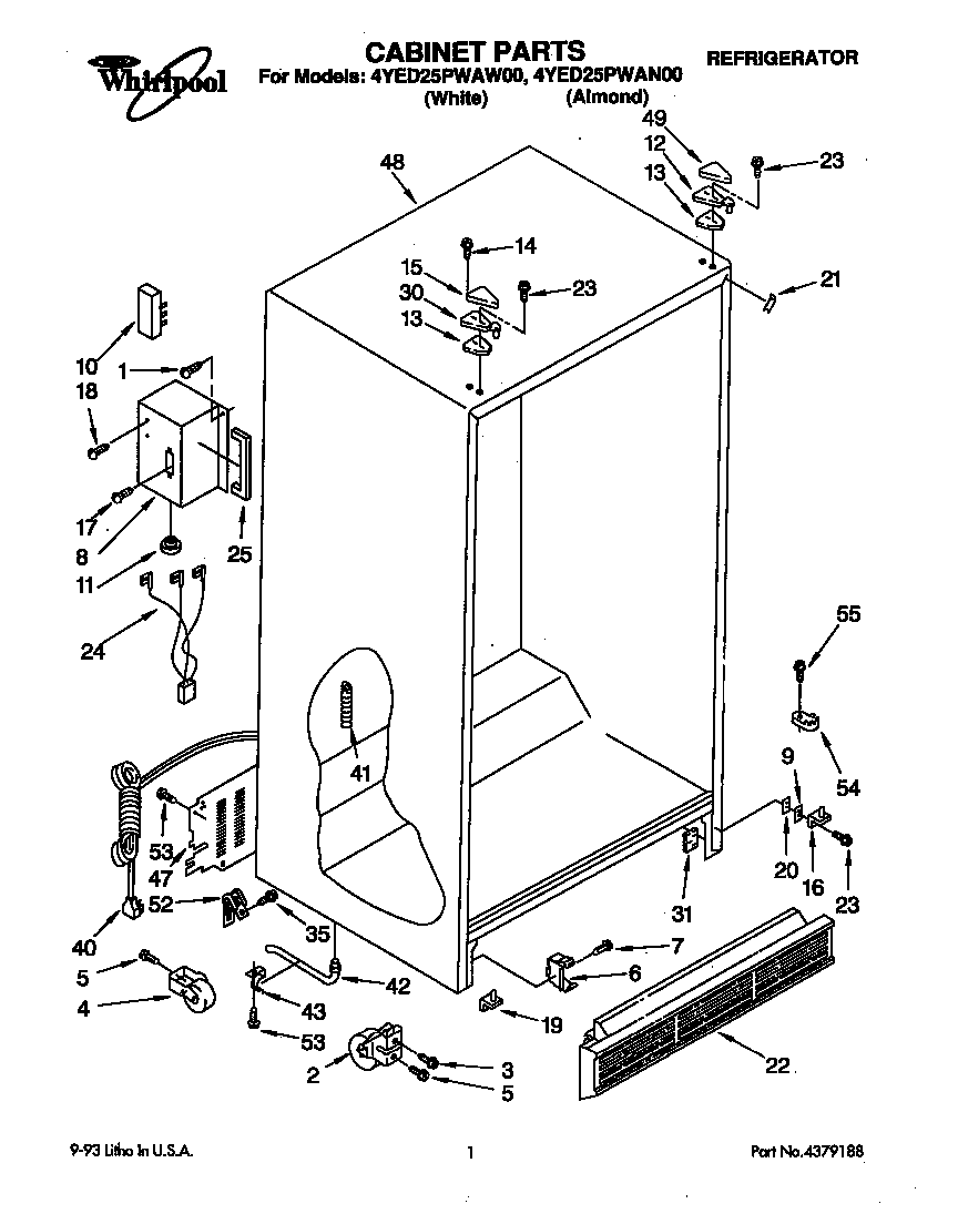 Whirlpool 4YED25PWAW00 cabinet diagram