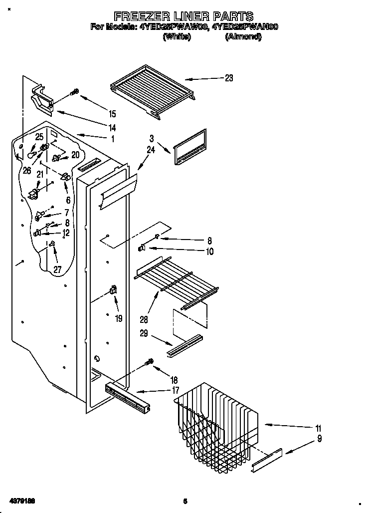 Whirlpool 4YED25PWAW00 freezer liner diagram