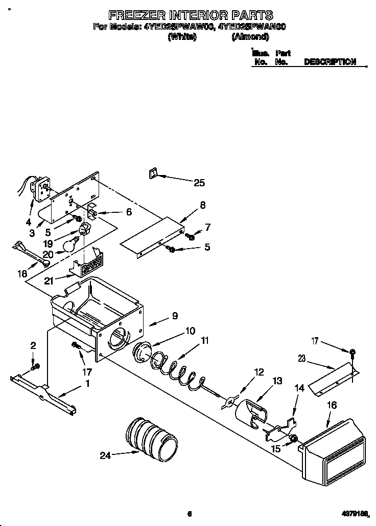 Whirlpool 4YED25PWAW00 freezer interior diagram