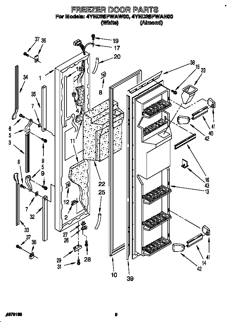 Whirlpool 4YED25PWAW00 freezer door diagram