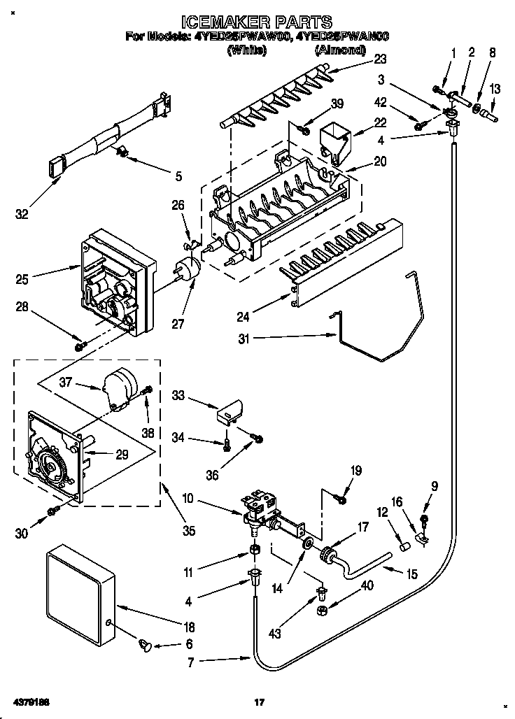 Whirlpool 4YED25PWAW00 icemaker diagram