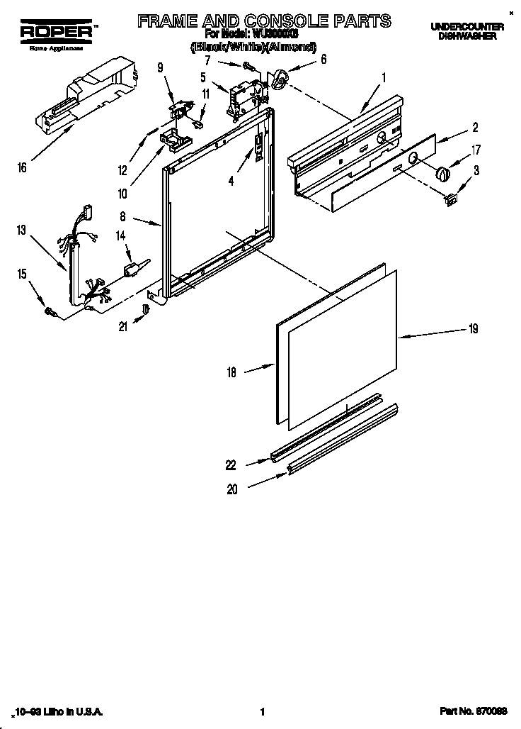 Roper WU3000X6 frame and console diagram