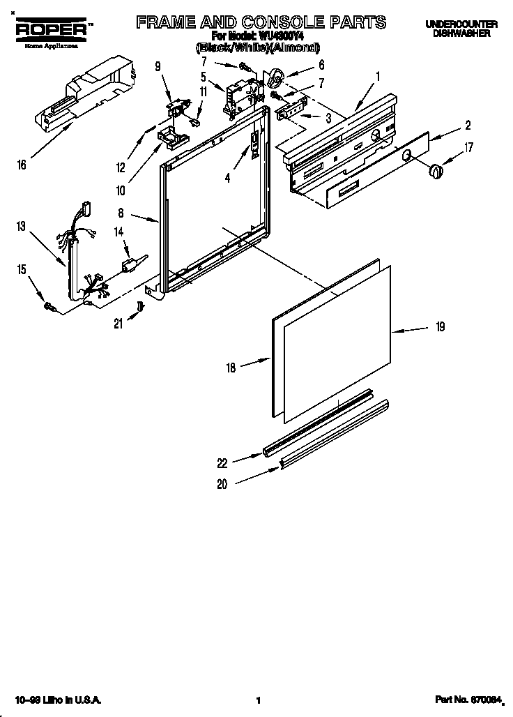 Roper WU4300Y4 frame and console diagram