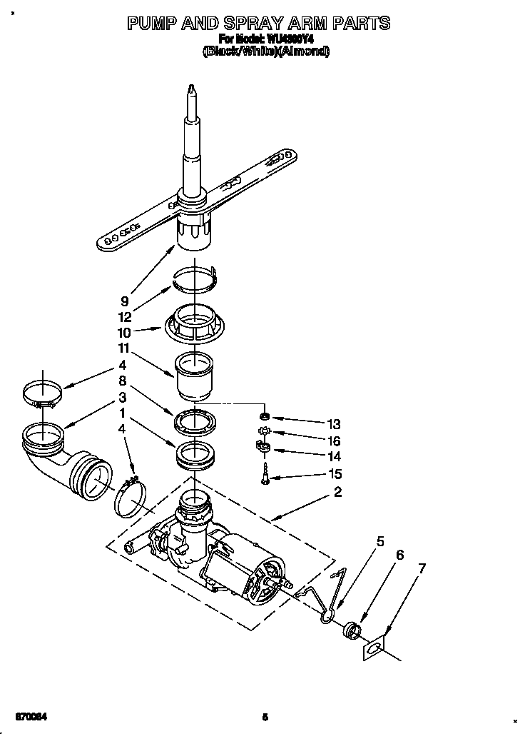 Roper WU4300Y4 pump and spray arm diagram