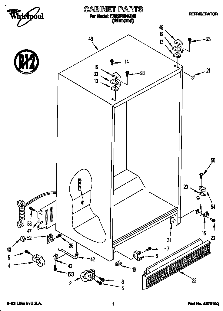 Whirlpool ED22F134QN0 cabinet diagram