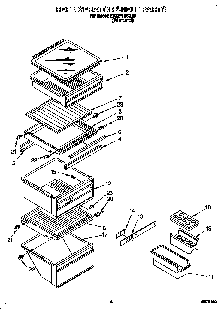 Whirlpool ED22F134QN0 refrigerator shelf diagram