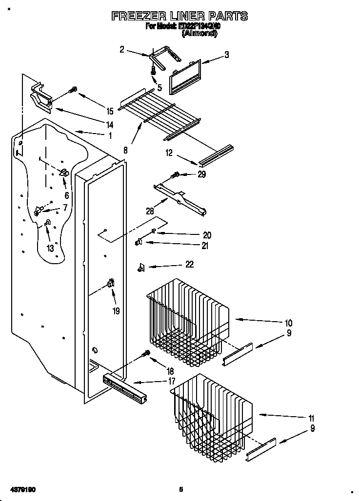 Whirlpool ED22F134QN0 freezer liner diagram
