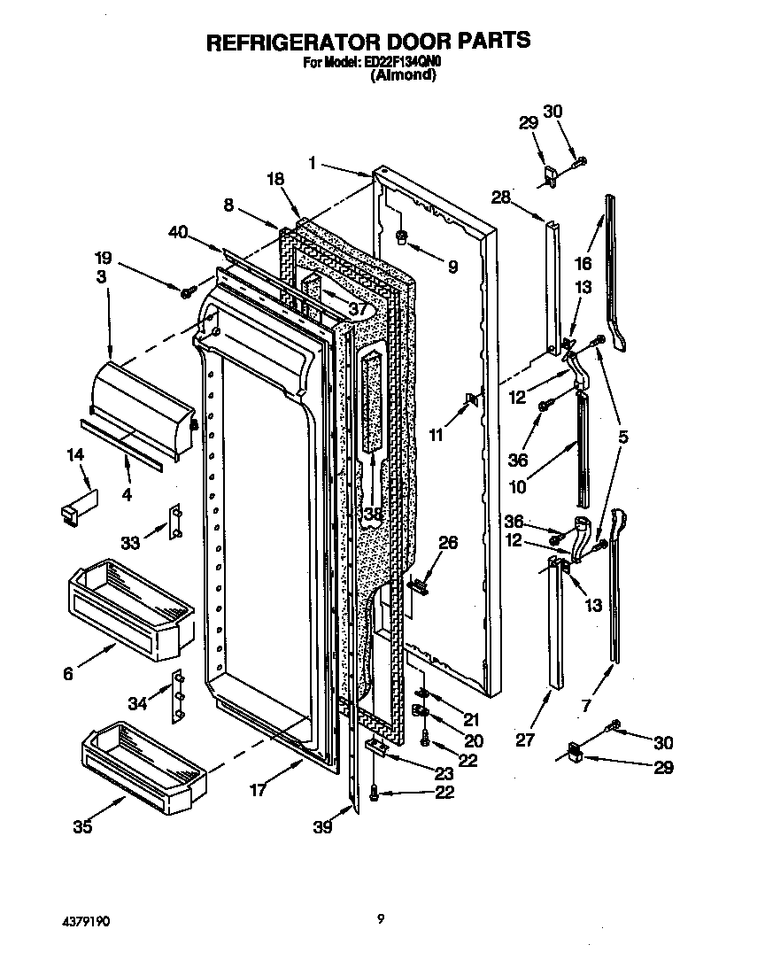Whirlpool ED22F134QN0 refrigerator door diagram