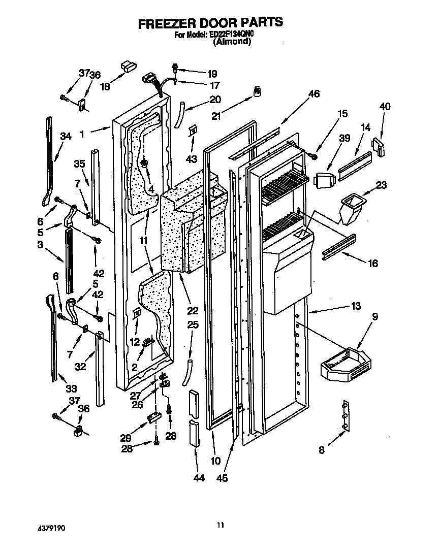 Whirlpool ED22F134QN0 freezer door diagram