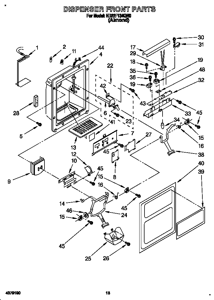 Whirlpool ED22F134QN0 dispenser front diagram