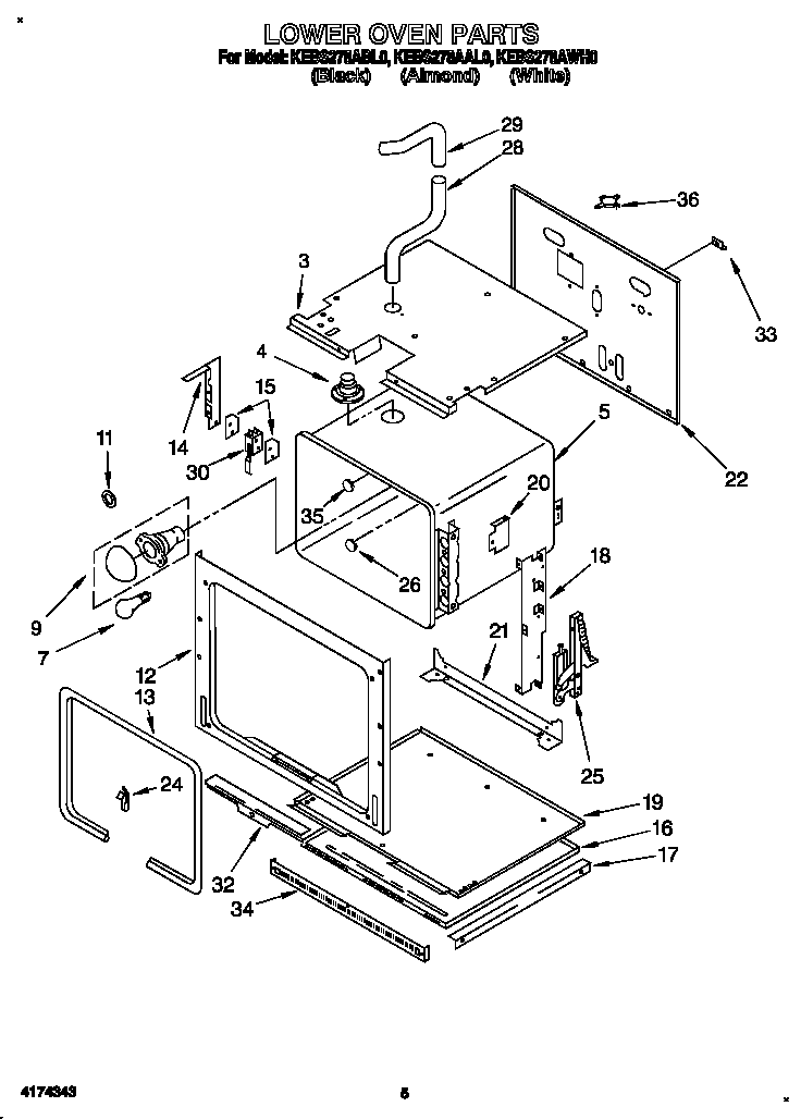 KitchenAid KEBS278AWH0 lower oven diagram