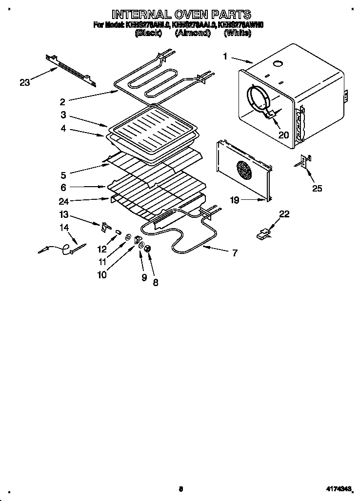 KitchenAid KEBS278AWH0 internal oven diagram