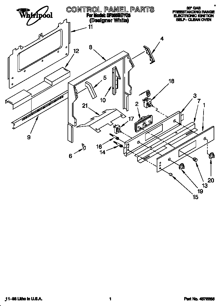 Whirlpool SF365BEYQ3 control panel diagram