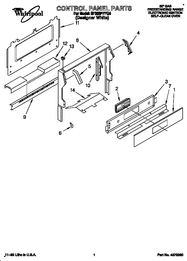Whirlpool SF385PEYQ4 control panel diagram