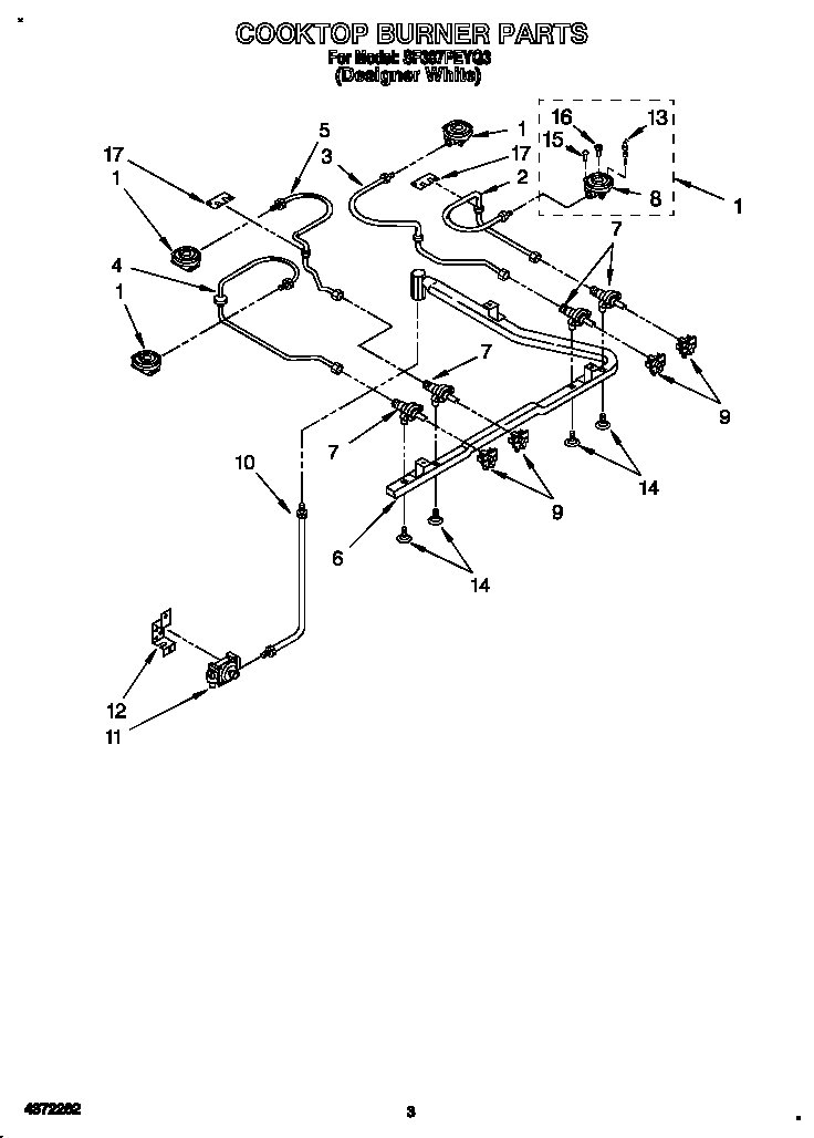 Whirlpool SF387PEYQ3 cooktop burner diagram