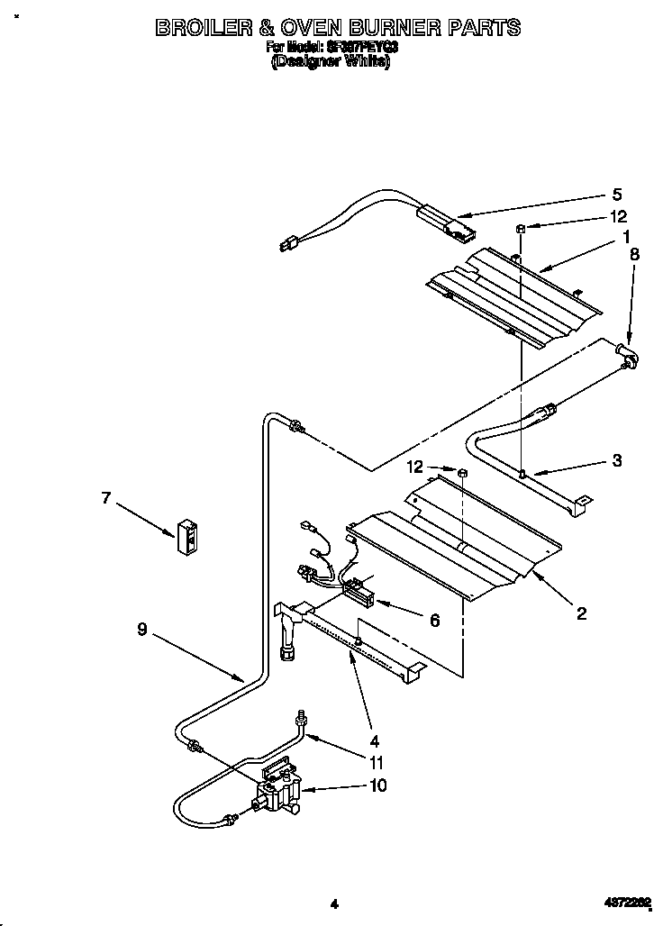 Whirlpool SF387PEYQ3 broiler & oven burner diagram