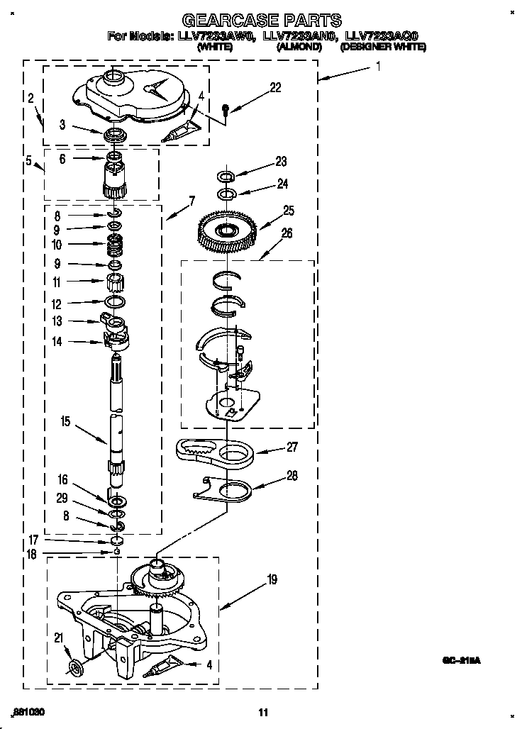 Whirlpool LLV7233AW0 gearcase diagram