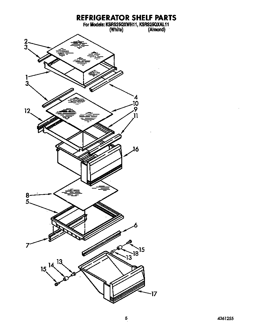 KitchenAid KSRS25QXWH11 refrigerator shelf diagram