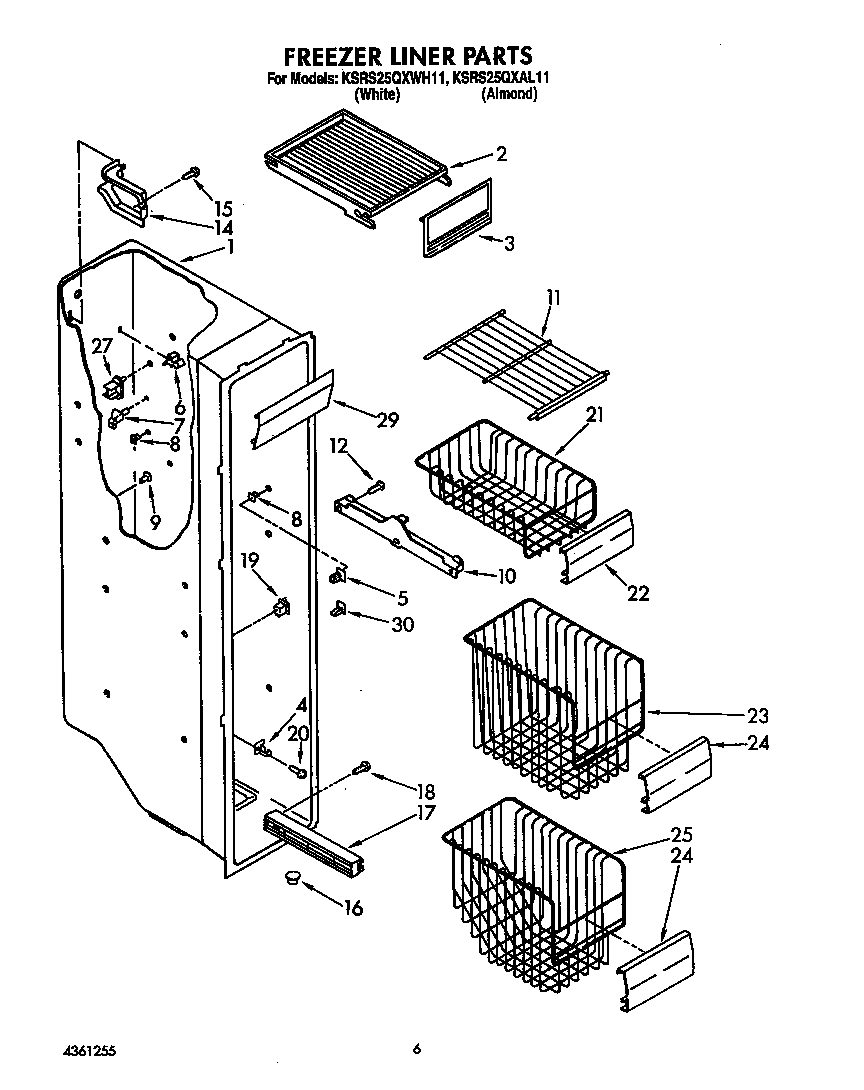 KitchenAid KSRS25QXWH11 freezer liner diagram