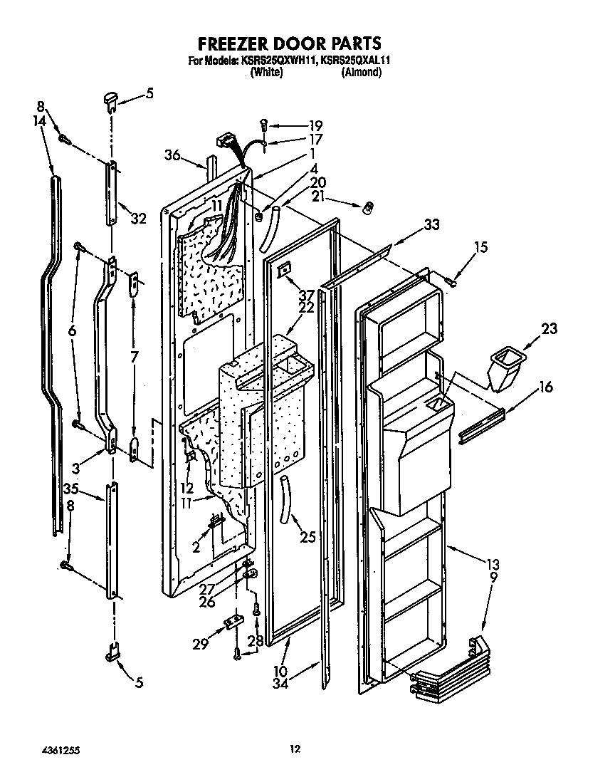 KitchenAid KSRS25QXWH11 freezer door diagram
