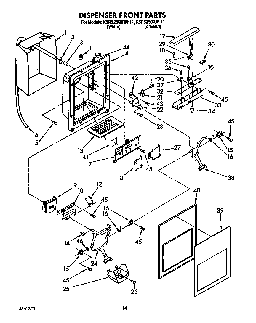 KitchenAid KSRS25QXWH11 dispenser front diagram