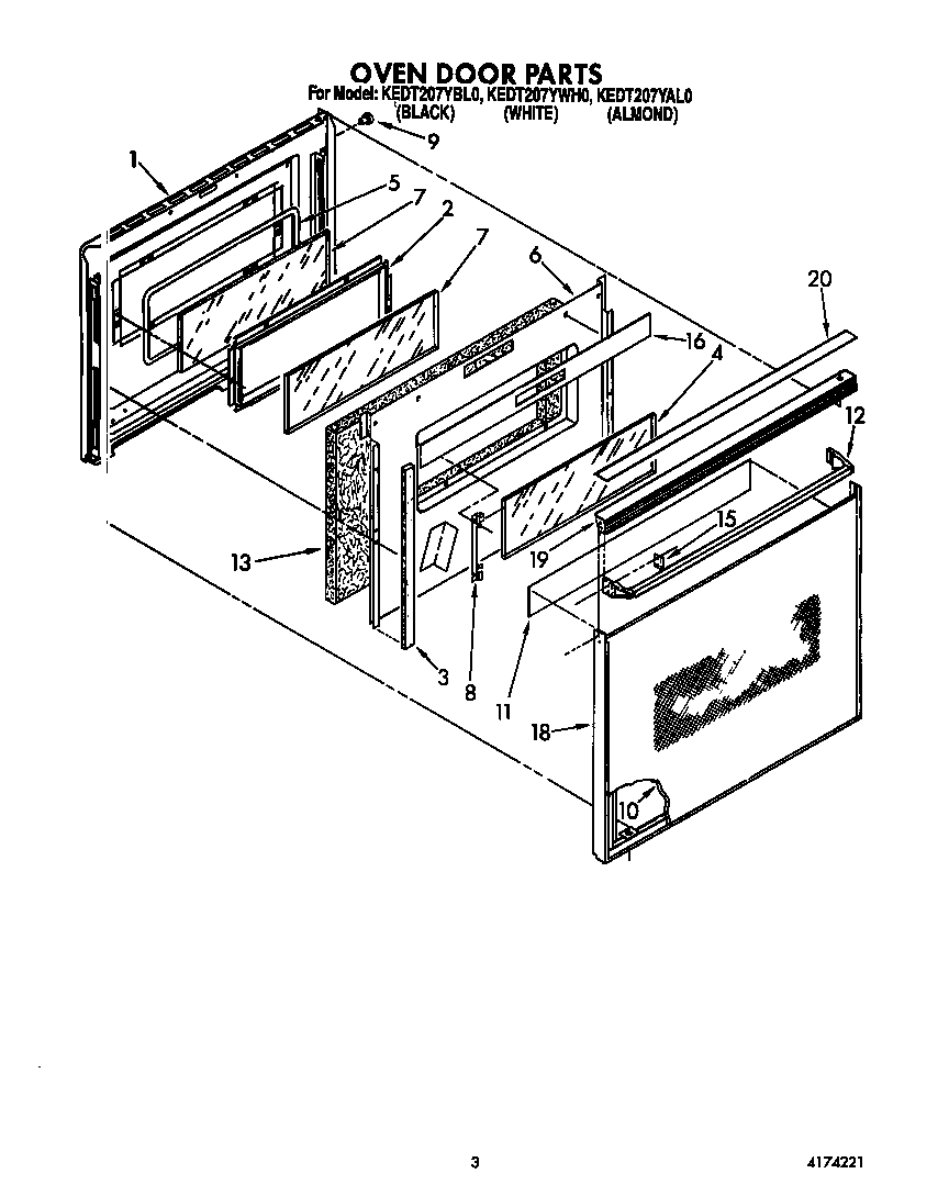 KitchenAid KEDT207YWH0 oven door diagram